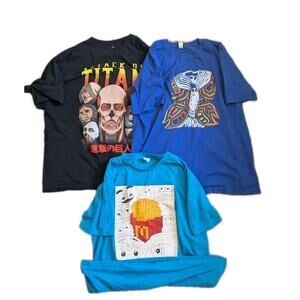 Lot of 3 Graphic TShirts Men’s XL - 2X: Attack on Titan McDonald’s King Giz 3gta